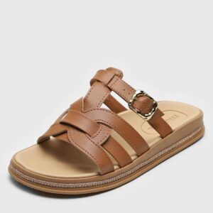 Rasteira Flat Moleca Fivela Caramelo