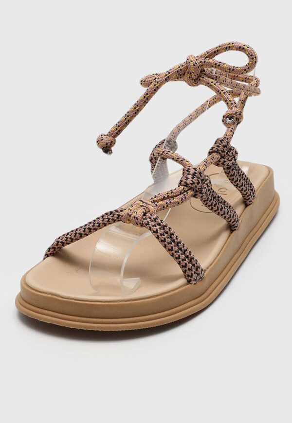 Rasteira Flatform Moleca Amarração Bege